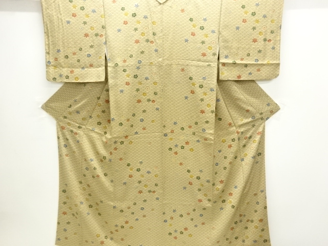 JAPANESE KIMONO / KOMON / SILK / CHIRIMEN / SEIGAIHA & FLOWERS